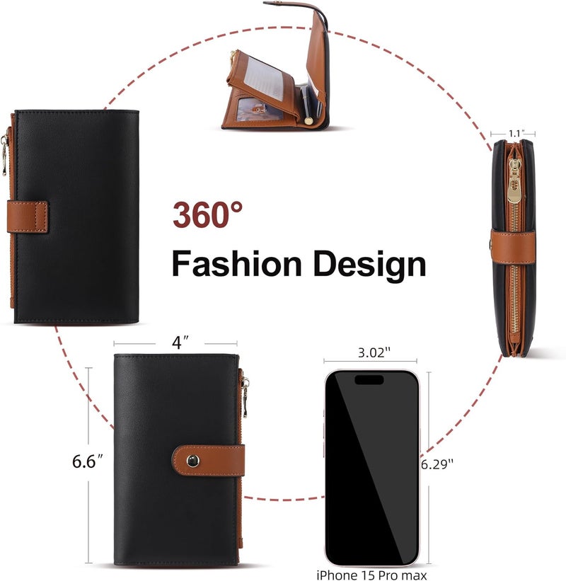 yiijay Wallet Women RFID Blocking Multi Cards Wallet Credit Card Holder for Women Large Capacity Lady Leather Trifold Travel Wallet with Pen Holder - Image 4
